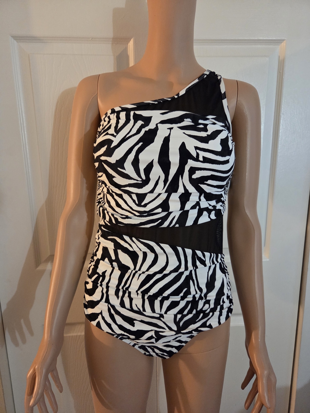 Anne Cole Black & White Zebra One-Shoulder One-Piece Swimsuit